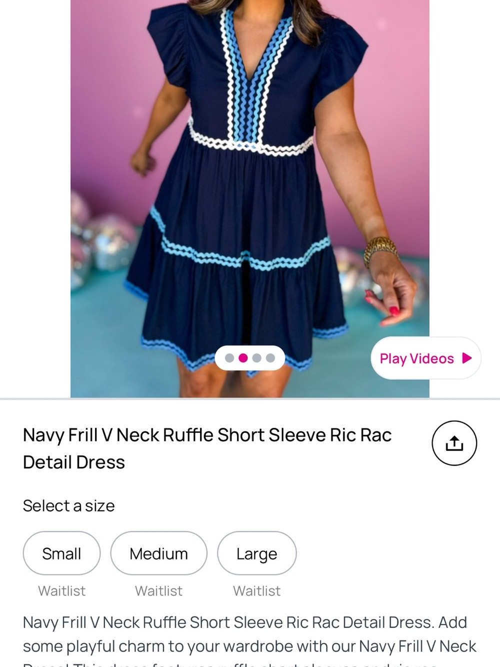 entro Navy Tiered Ruffle V-Neck Dress with Ric Rac Trim